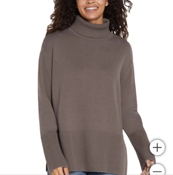❤️Gap Turtleneck Sweater Women's Small Brown Split Hem Chunky Knit Ribbed NWT - Picture 2 of 12